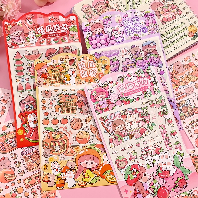 Set 4 tấm hình dán PET chống nước hoạ tiết hoạt hình dễ thương, mẫu đã cắt sẵn Tiệm Ốc Sột