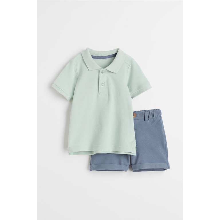 Set quần áo polo quần sooc xanh HM H&M_authentic JP