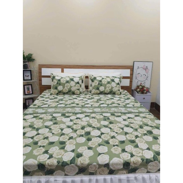 Bộ Vỏ Chăn Ga Gối 5 món Cotton poly Mẫu Hoa Hồng Xanh hot trend siêu đẹp