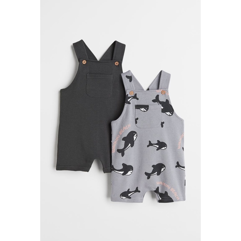 Set 2 romper yếm cá voi đen 0943502003 HM H&M_authentic JP
