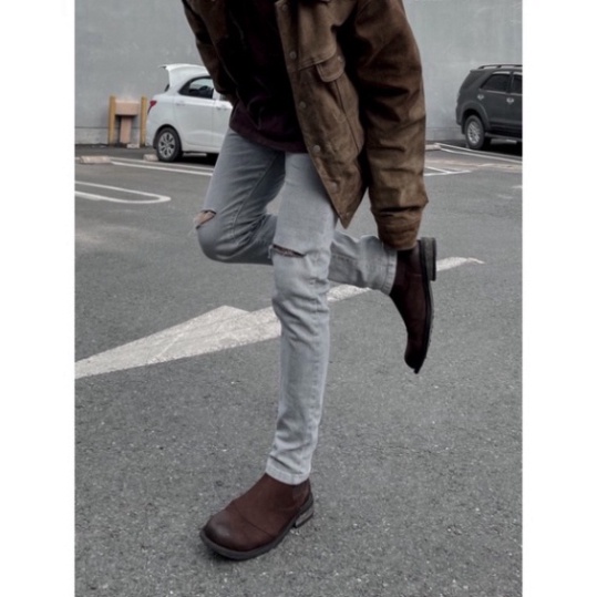 QUẦN JEANS NAM SKINNY XÁM TRO RÁCH GỐI TALURETRO a124 a4 q8 | BigBuy360 - bigbuy360.vn