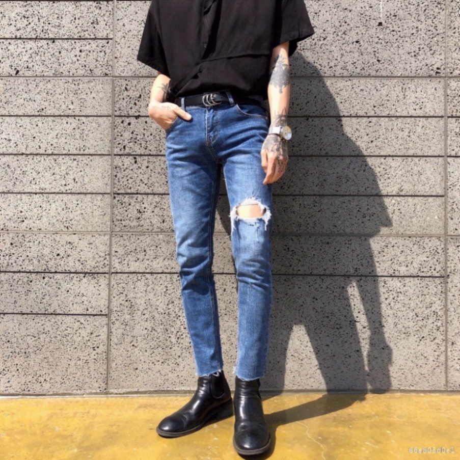 Quần Jean Dài Nam Rách Đùi Trái co và giãn 4D màu xanh da trời lá cây xanh cây Đậm Dáng Slim Fit From Dáng iêu Đẹp mẫu | BigBuy360 - bigbuy360.vn