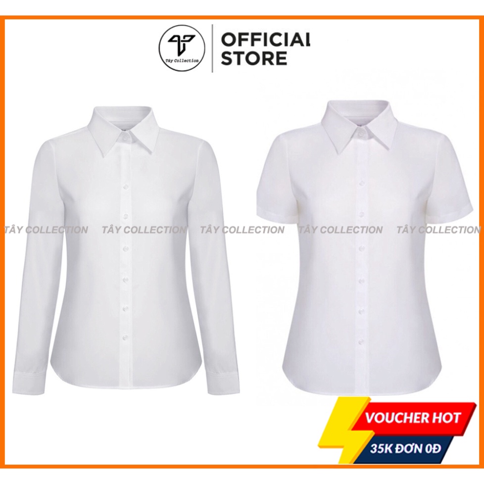 Áo Sơ mi trắng công sở nữ, sơ mi cổ đức Tây Collection vải Cottong nhập khẩu dáng ôm. - Hàng mới về