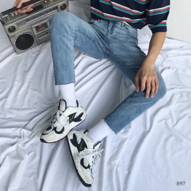 Quần Skinny Jean Bò Nam Rách blue color lá cây Trơn Cắt Gấu tiện nghi make up và trang điểm Bảnh Trai a256 a32 a124 z72 | BigBuy360 - bigbuy360.vn