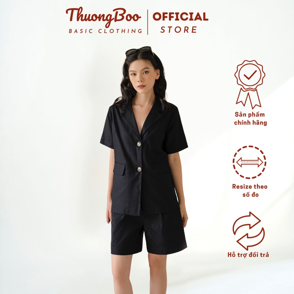Áo Blazer Nữ Thuongboo Thiết Kế Tay Ngắn 2 Khuy Form Rộng Thoải Mái Thời Trang Công Sở Phong Cách Casual - Blazer Linen