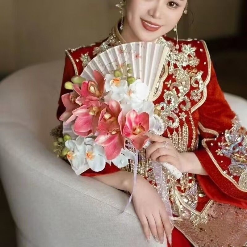 Quạt Xếp Cầm Tay Cô Dâu Phong Cách Trung Hoa Xiaohongshu iris Sườn Xám Xiuhe morni