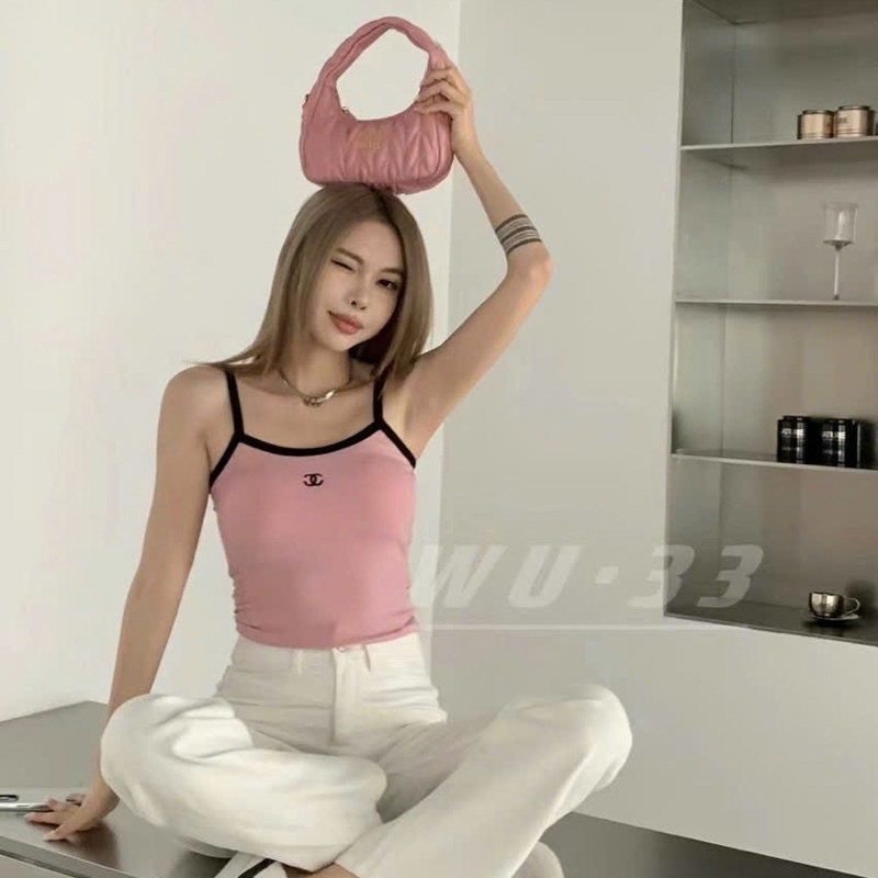 Áo 2 dây thêu chữ x có lót ngực chất thun gân qc