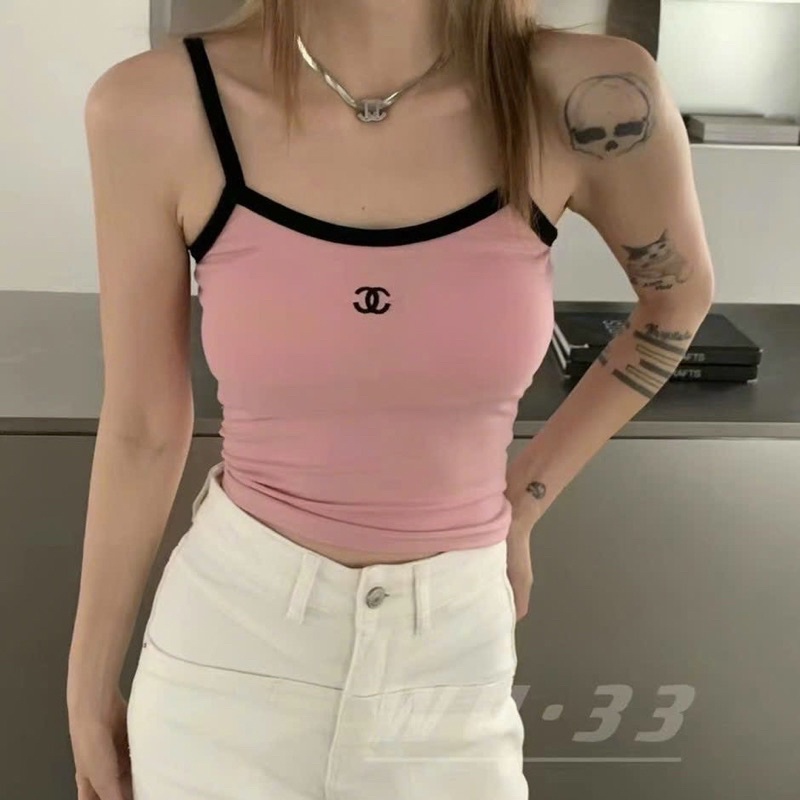 Áo 2 dây thêu chữ x có lót ngực chất thun gân qc