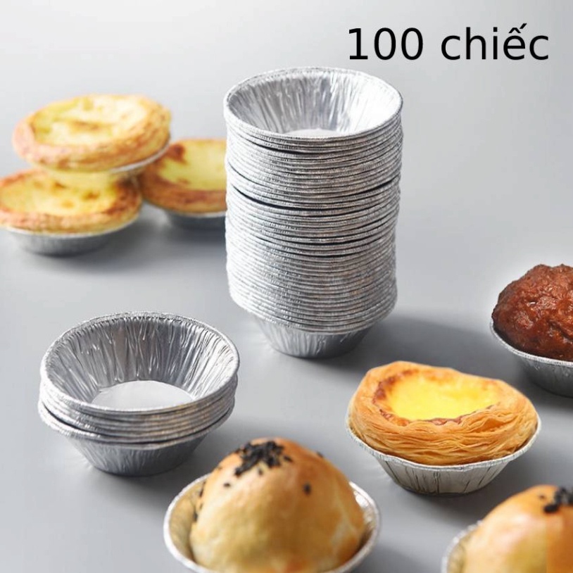 Set 100 Đế Cốc Chén Giấy Bạc Lót Khuôn Nướng Bánh tart Trứng Tiện Dụng