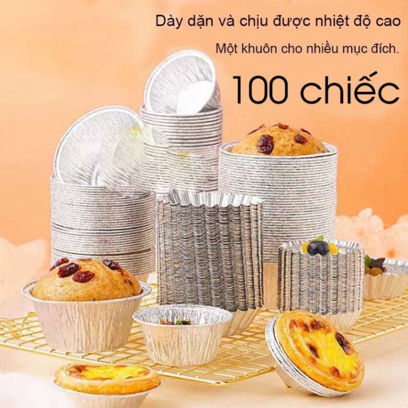 Set 100 Đế Cốc Chén Giấy Bạc Lót Khuôn Nướng Bánh tart Trứng Tiện Dụng