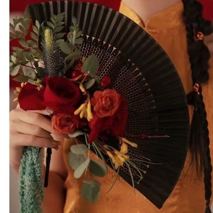 Quạt Xếp Cầm Tay Cô Dâu Phong Cách Trung Hoa Xiaohongshu iris Sườn Xám Xiuhe morni