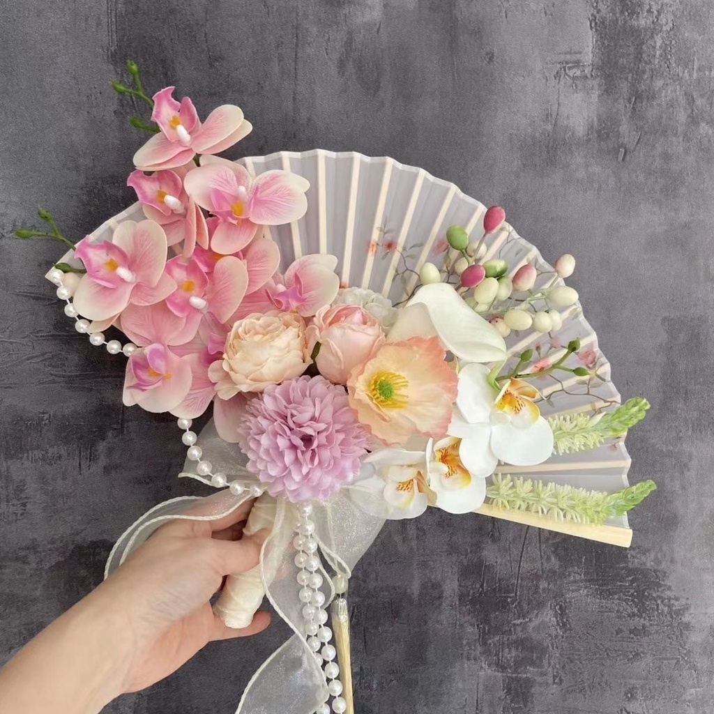 Quạt Xếp Cầm Tay Cô Dâu Phong Cách Trung Hoa Mới