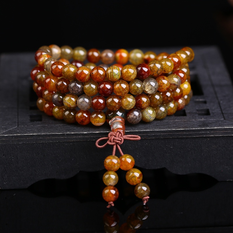 Chuỗi 108 Hạt Đeo Tay Họa Tiết Rồng Bằng Đá Tự Nhiên