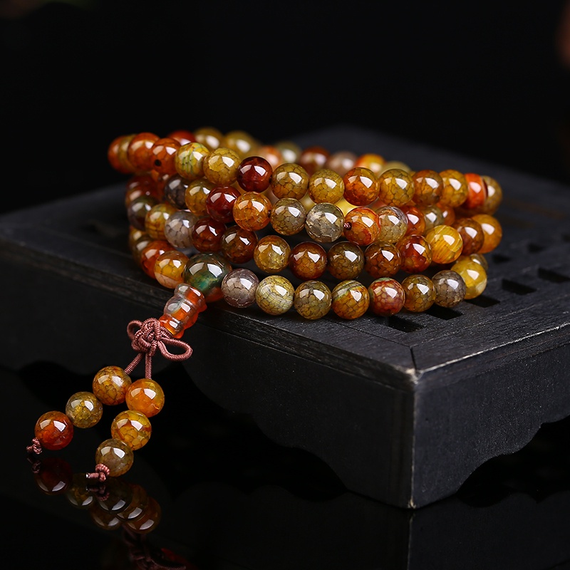 Chuỗi 108 Hạt Đeo Tay Họa Tiết Rồng Bằng Đá Tự Nhiên