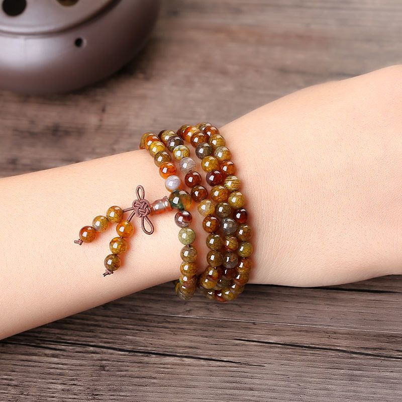 Chuỗi 108 Hạt Đeo Tay Họa Tiết Rồng Bằng Đá Tự Nhiên