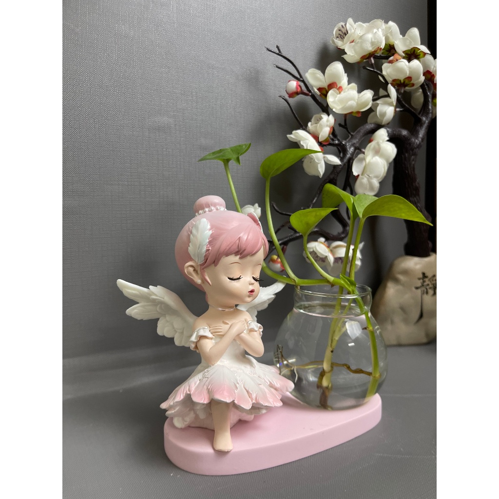 Tượng bé gái múa ba lê, Tượng bé gái đáng yêu kèm bình thủy sinh trang trí bàn làm việc,góc học tập 2603 | BigBuy360 - bigbuy360.vn