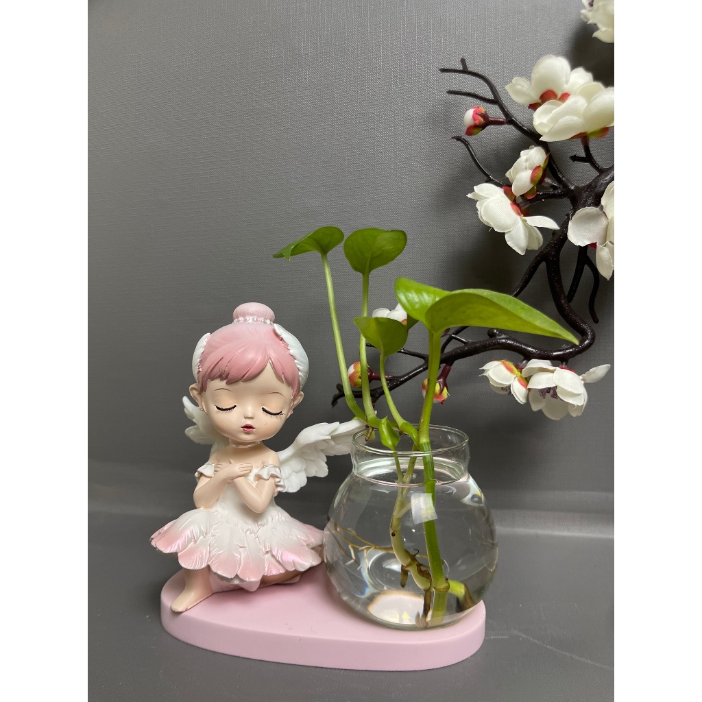 Tượng bé gái múa ba lê, Tượng bé gái đáng yêu kèm bình thủy sinh trang trí bàn làm việc,góc học tập 2603 | BigBuy360 - bigbuy360.vn