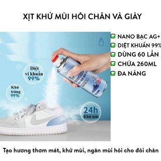 Bình Xịt Khử Mùi Giày 260ml Công Nghệ Bạc AG+, Chống Hôi Chân, Ngăn Mồ Hôi, Diệt Khuẩn, Hiệu Quả Đến 24h SHEMIN