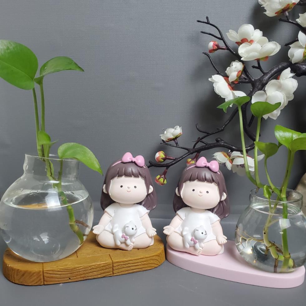 Bình thủy sinh mini để bàn, Bình thủy canh kèm cô gái tập yoga trang trí bàn làm việc,góc học tập 2603 | BigBuy360 - bigbuy360.vn