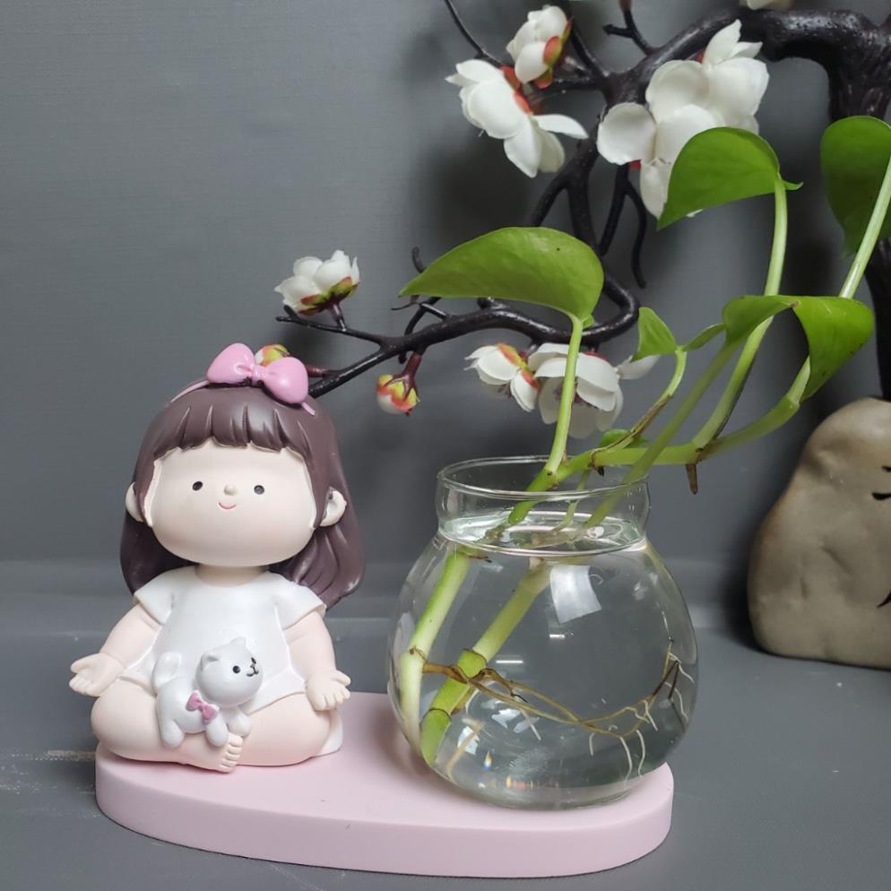 Bình thủy sinh mini để bàn, Bình thủy canh kèm cô gái tập yoga trang trí bàn làm việc,góc học tập 2603 | BigBuy360 - bigbuy360.vn