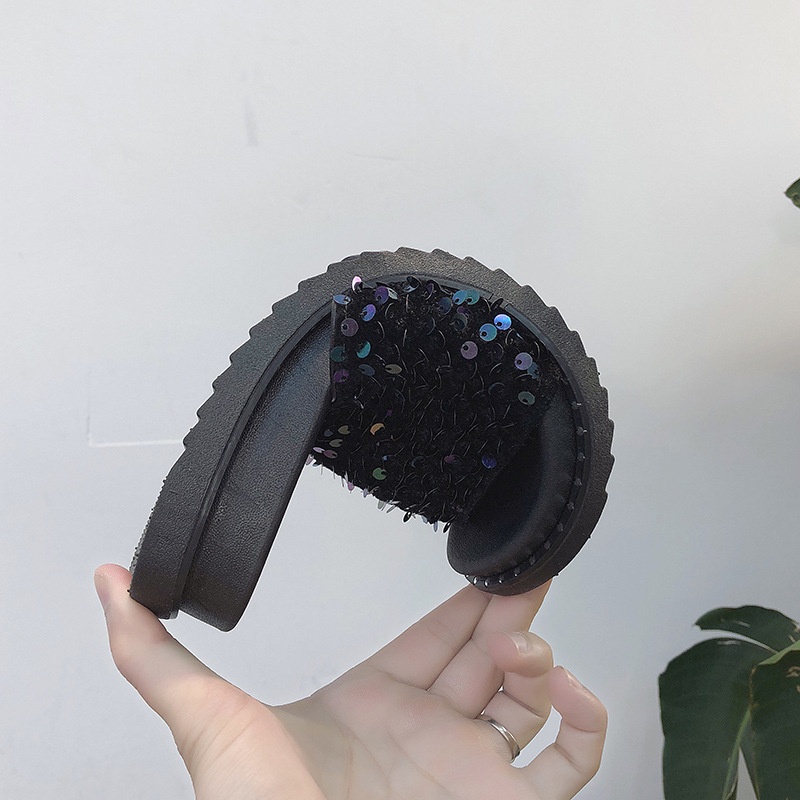 Dép Quai Ngang Đế Dày Đính Kim Sa Lấp Lánh Thời Trang Hàn Quốc Cho Nữ