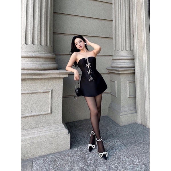 Set áo nơ kết đá + Chân váy