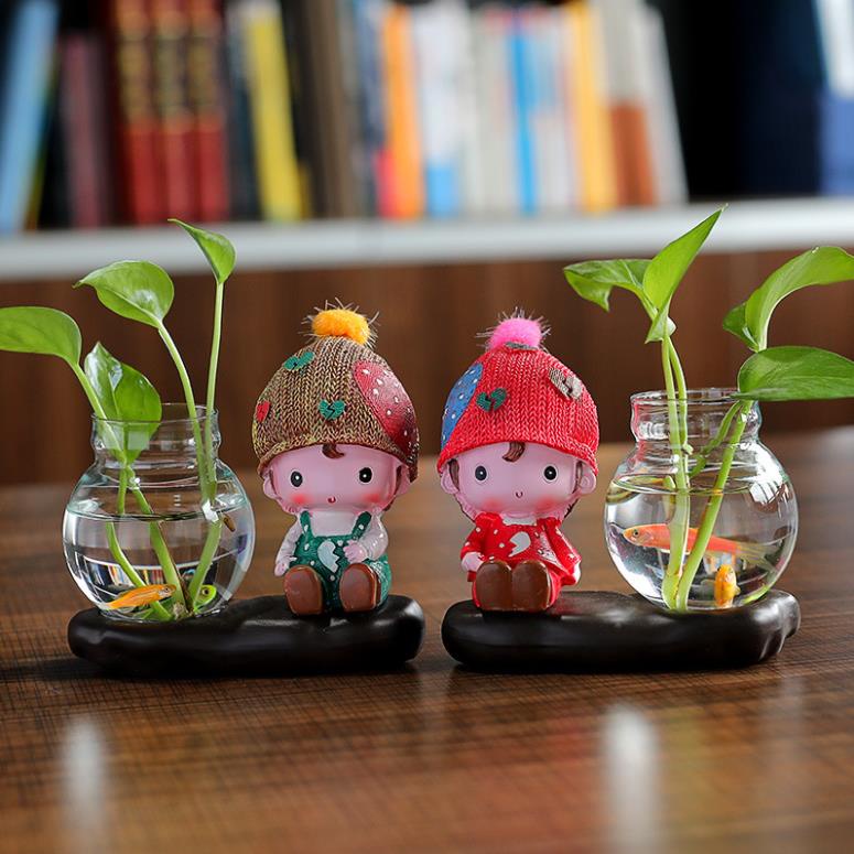 Tượng cặp đôi, Đồ trang trí tiểu cảnh kèm bình thủy sinh đặt bàn làm việc, góc học tập2603 | BigBuy360 - bigbuy360.vn