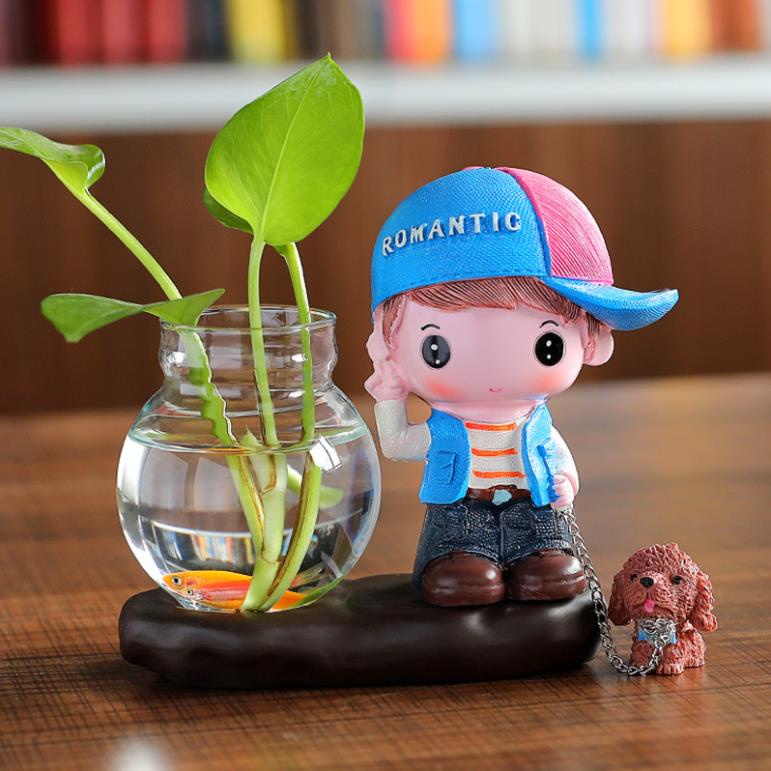 Tượng cặp đôi, Đồ trang trí tiểu cảnh kèm bình thủy sinh đặt bàn làm việc, góc học tập2603 | BigBuy360 - bigbuy360.vn