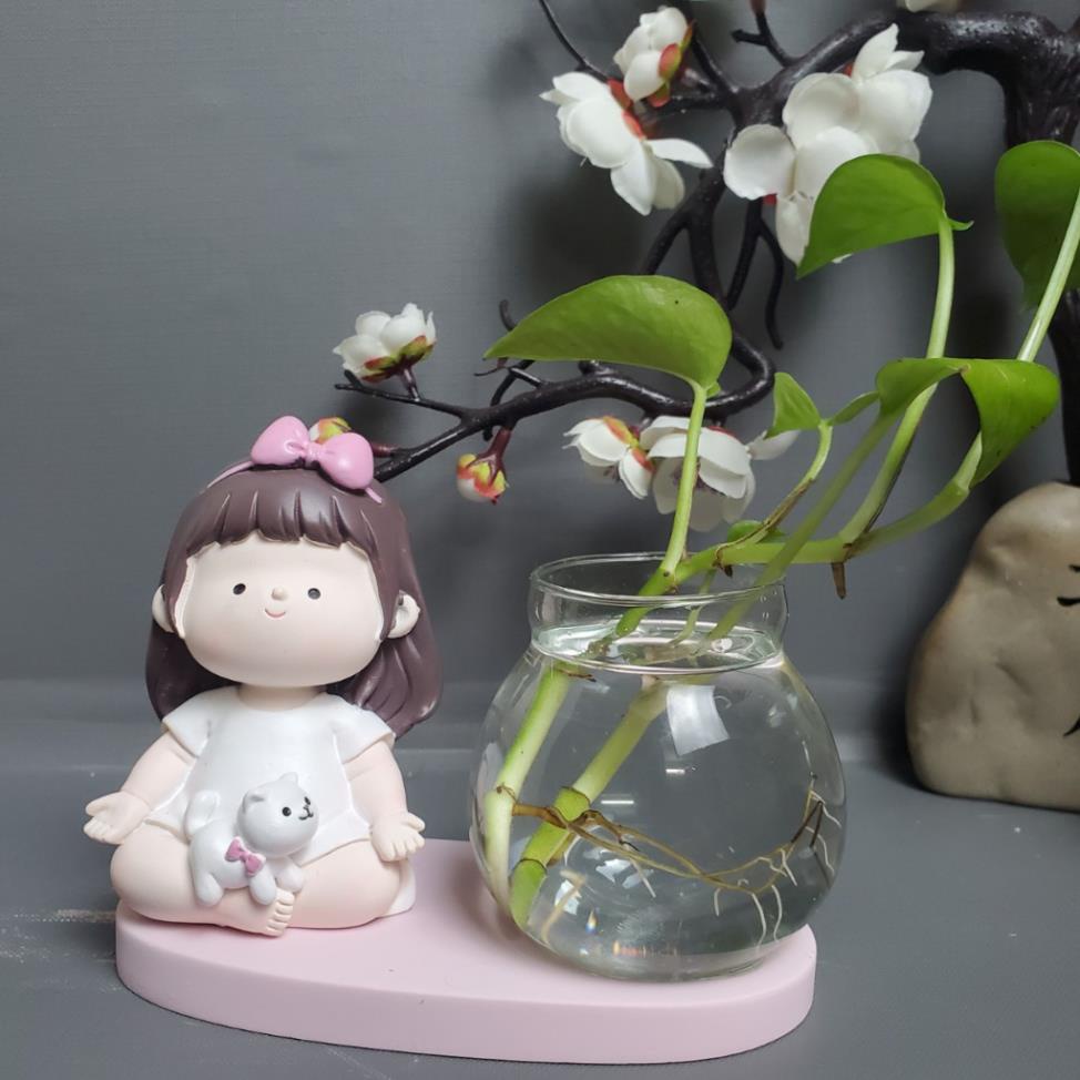 Bình thủy sinh mini để bàn, Bình thủy canh kèm cô gái tập yoga trang trí bàn làm việc,góc học tập2603 | BigBuy360 - bigbuy360.vn