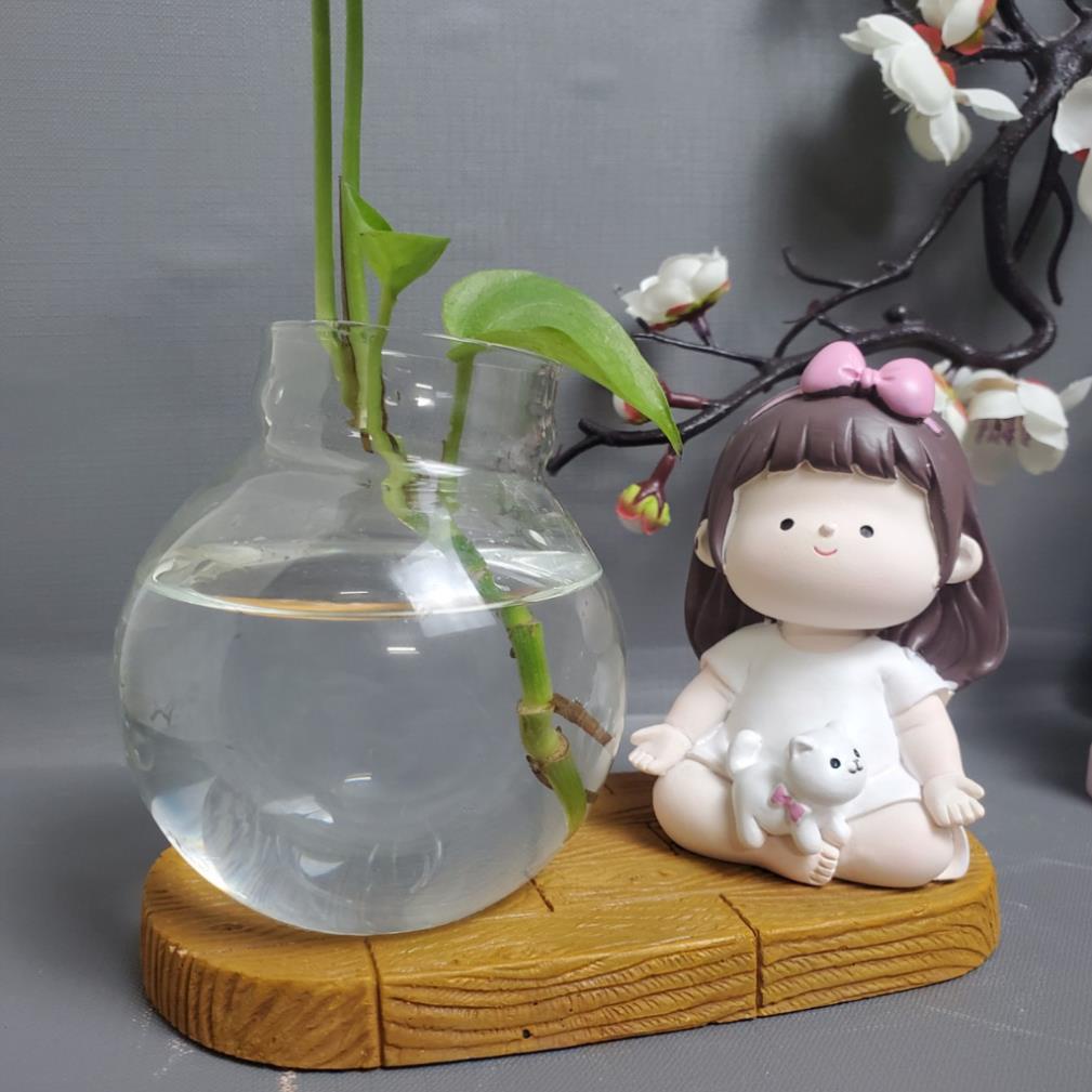 Bình thủy sinh mini để bàn, Bình thủy canh kèm cô gái tập yoga trang trí bàn làm việc,góc học tập2603 | BigBuy360 - bigbuy360.vn