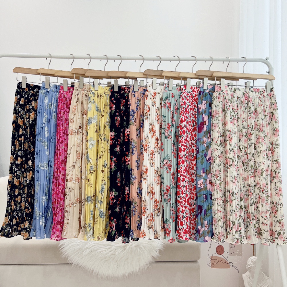 Chân Váy Voan Hoa Dập Ly MINZ STORE Mã 216 - Hàng mới về