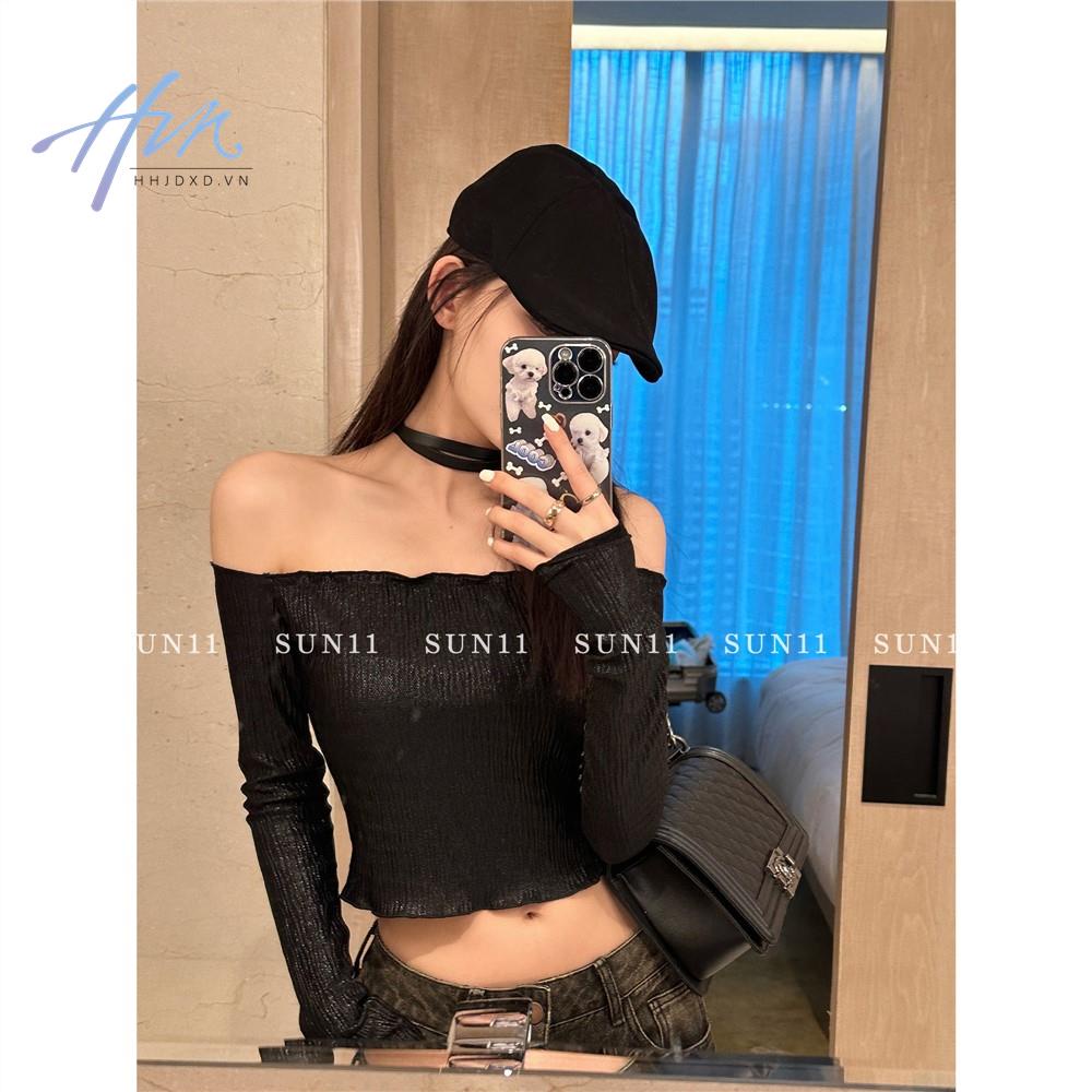 Áo Thun Cao Cấp Ôm Dáng Trễ Vai Màu Đen Quyến Rũ Thời Trang 2023 Cho Nữ