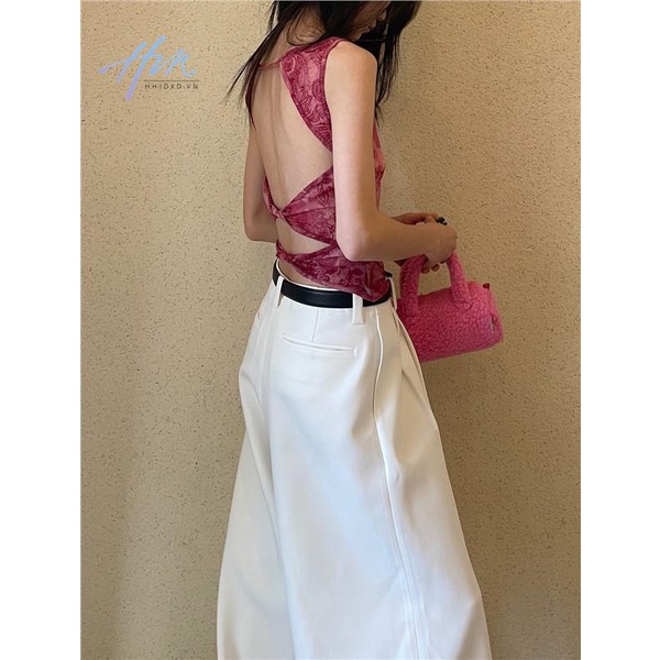 Áo Thun Dáng Ôm Hở Lưng Màu Hồng Thời Trang Mùa Hè 2023