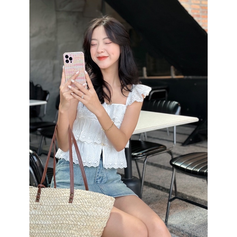 Áo Kiểu - 28199 - 2 Dây Bèo - Ren Tầng
