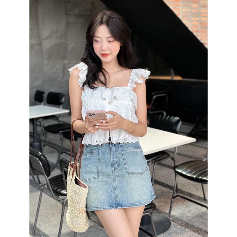 Áo Kiểu - 28199 - 2 Dây Bèo - Ren Tầng