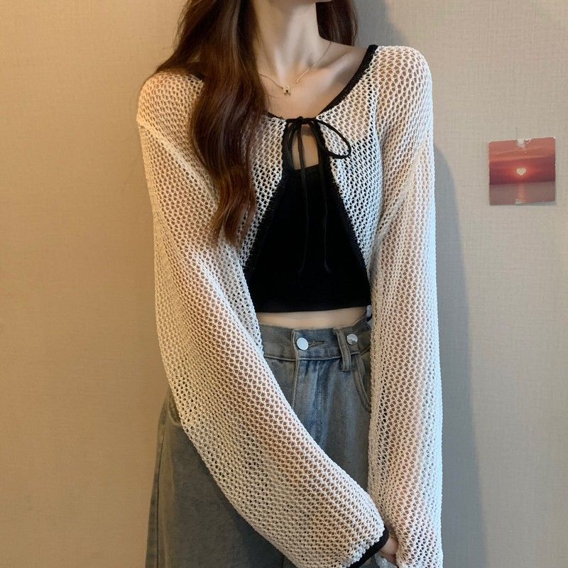 Áo Khoác Cardigan Dệt Kim Mỏng Dáng Ngắn Thời Trang Mùa Hè Dành Cho Nữ