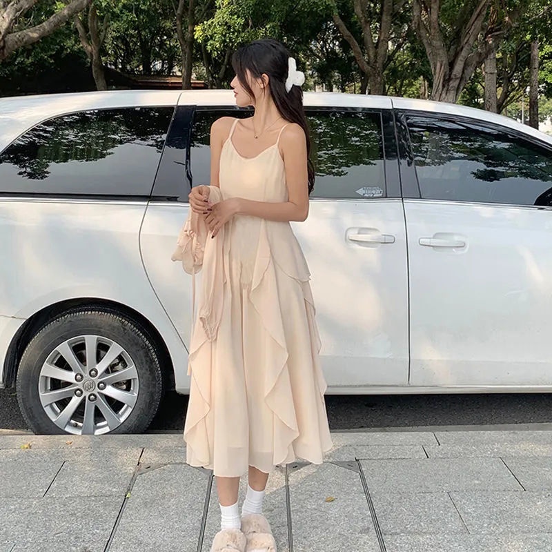 Set Đầm Hai Dây Và Áo Khoác Cardigan Dài Tay Chống Nắng Thời Trang Mùa Hè Cho Nữ