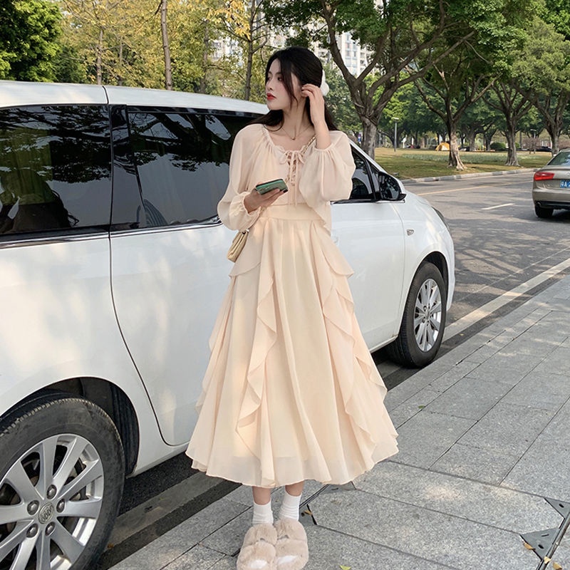 Set Đầm Hai Dây Và Áo Khoác Cardigan Dài Tay Chống Nắng Thời Trang Mùa Hè Cho Nữ