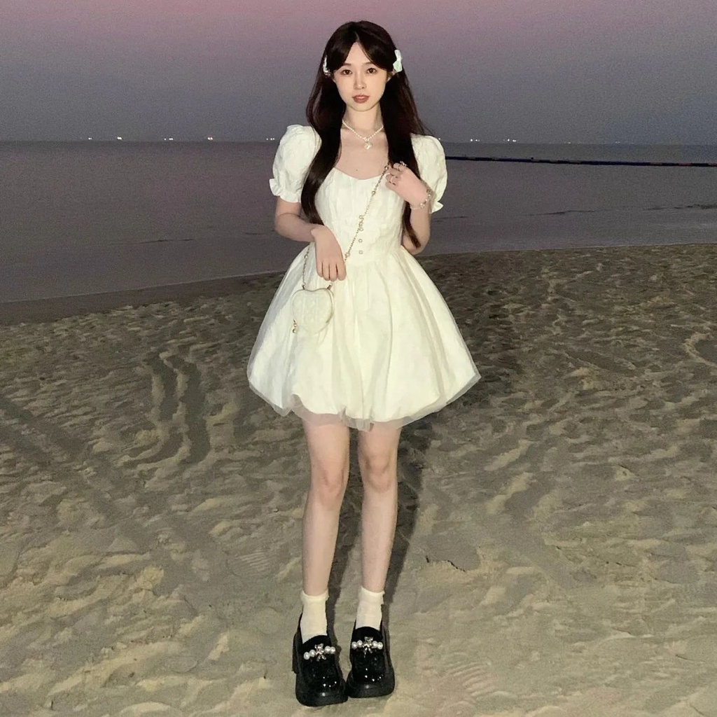 Đầm Trắng Dáng Ôm In Hoa Phong Cách Pháp Thời Trang Mùa Hè Cho Nữ