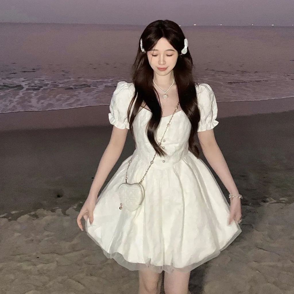 Đầm Trắng Dáng Ôm In Hoa Phong Cách Pháp Thời Trang Mùa Hè Cho Nữ