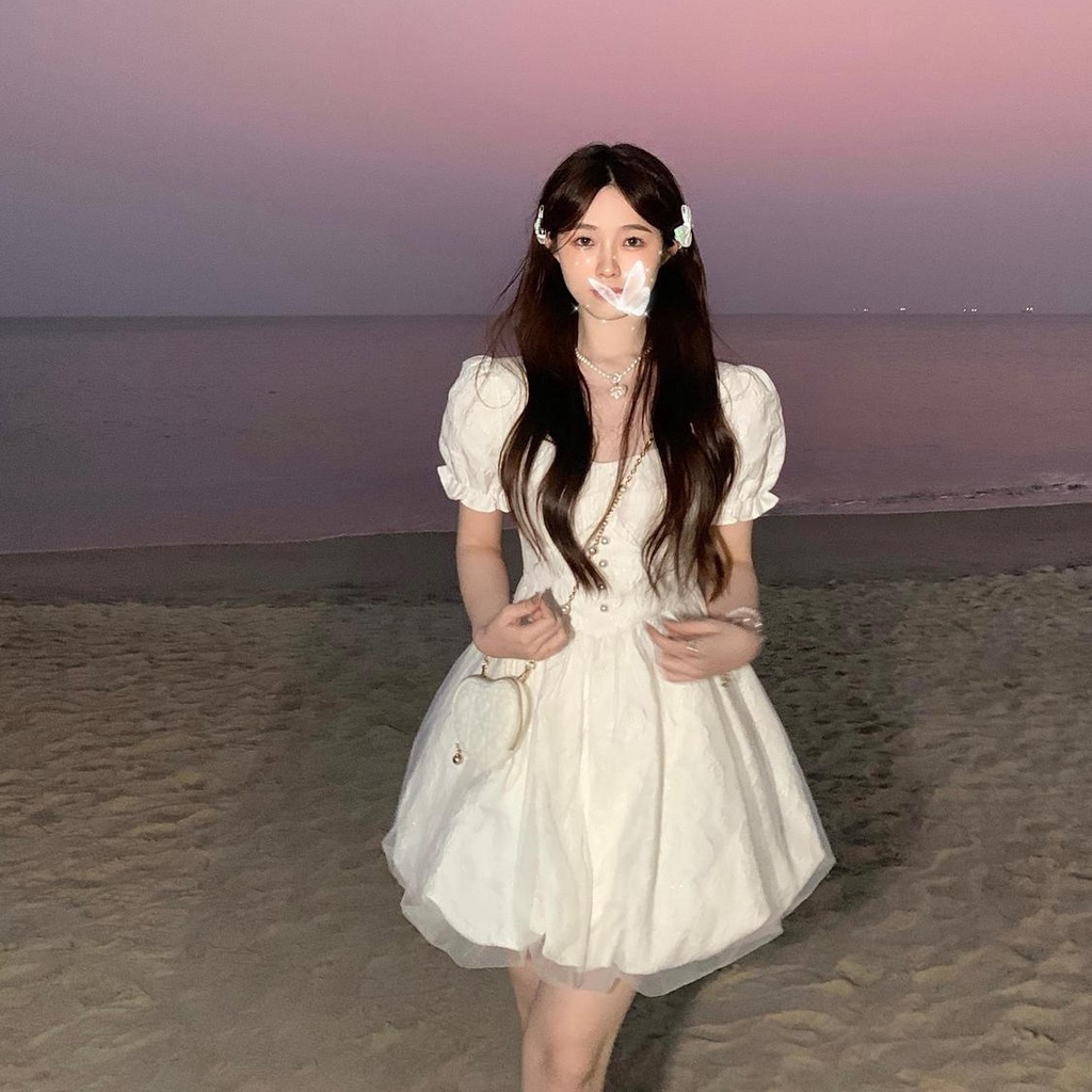 Đầm Trắng Dáng Ôm In Hoa Phong Cách Pháp Thời Trang Mùa Hè Cho Nữ