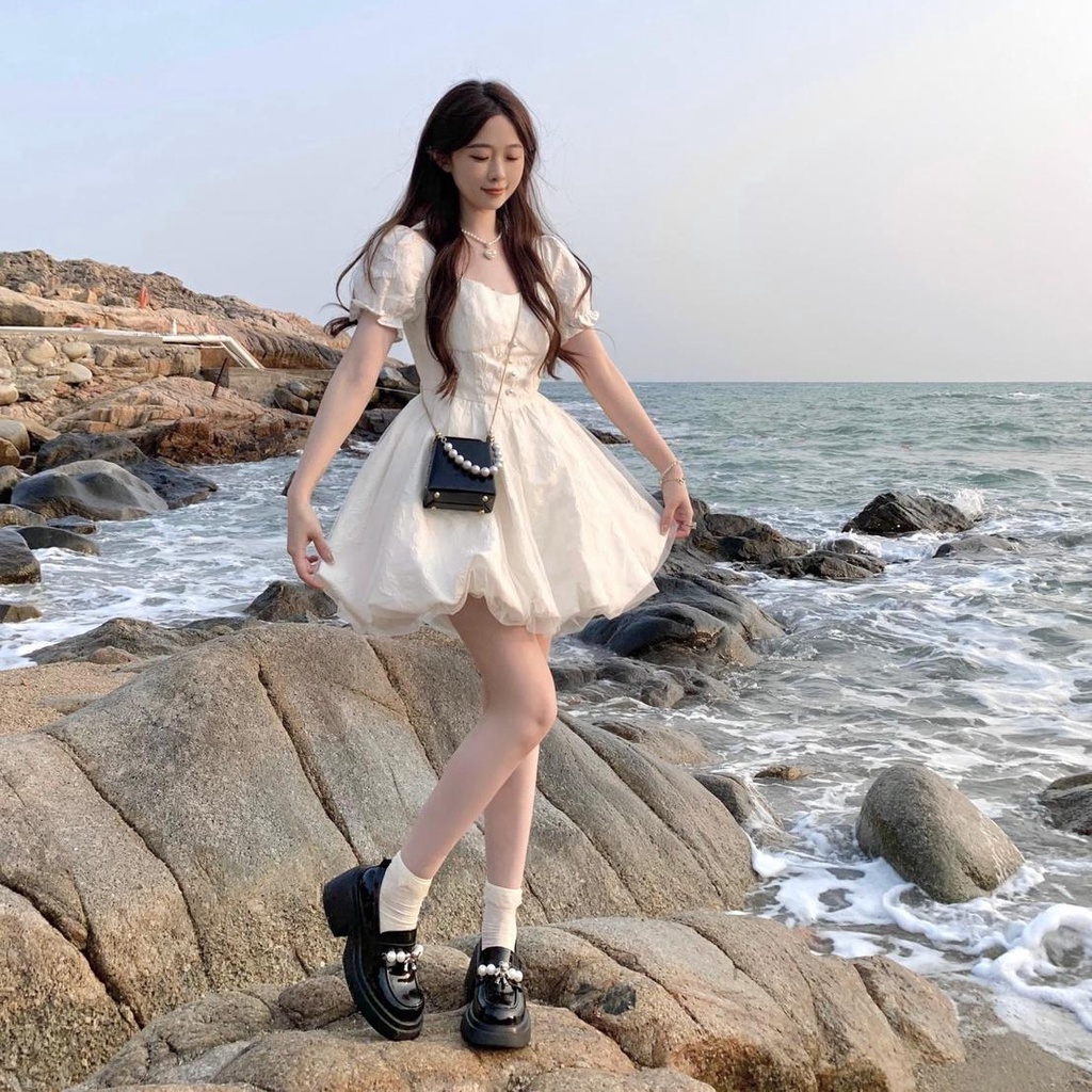 Đầm Trắng Dáng Ôm In Hoa Phong Cách Pháp Thời Trang Mùa Hè Cho Nữ