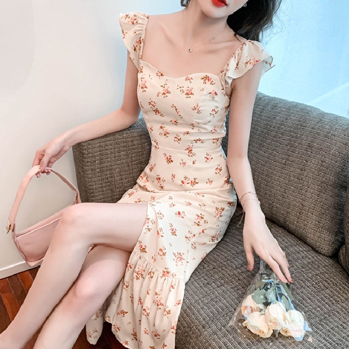 Đầm Dài Hai Dây Họa Tiết Hoa Phong Cách Pháp Cổ Điển Thời Trang Mùa Hè Hàng Mới Dành Cho Bạn Nữ