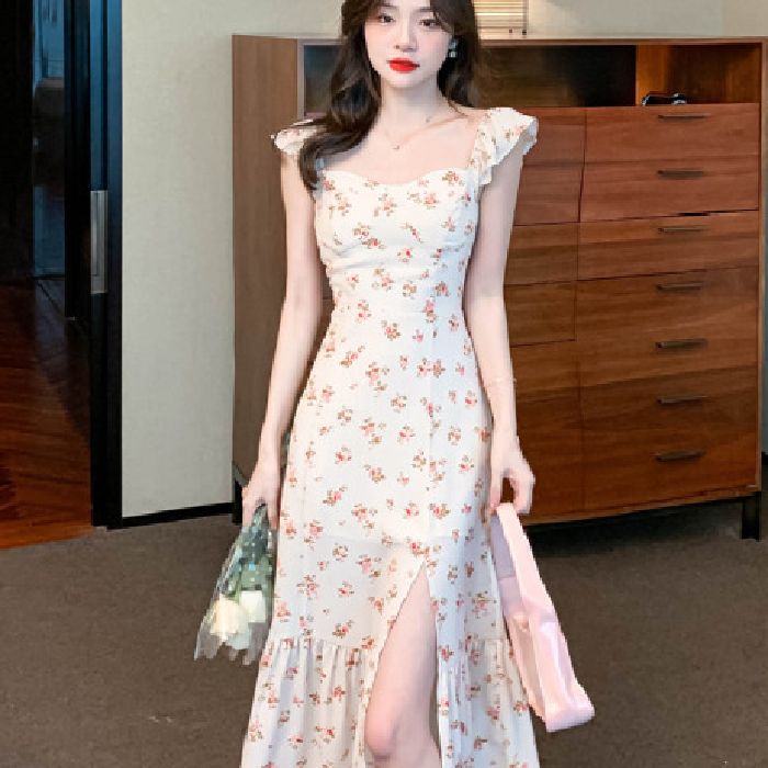 Đầm Dài Hai Dây Họa Tiết Hoa Phong Cách Pháp Cổ Điển Thời Trang Mùa Hè Hàng Mới Dành Cho Bạn Nữ