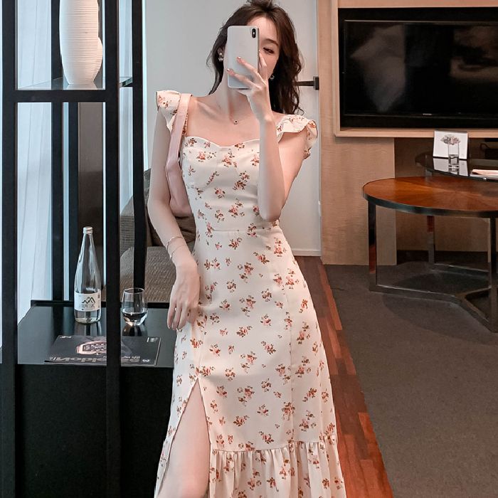 Đầm Dài Hai Dây Họa Tiết Hoa Phong Cách Pháp Cổ Điển Thời Trang Mùa Hè Hàng Mới Dành Cho Bạn Nữ