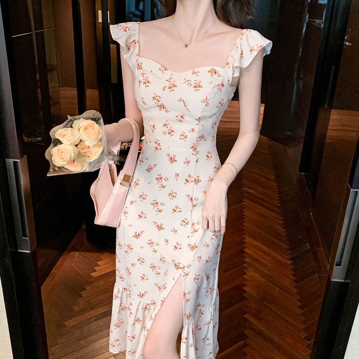 Đầm Dài Hai Dây Họa Tiết Hoa Phong Cách Pháp Cổ Điển Thời Trang Mùa Hè Hàng Mới Dành Cho Bạn Nữ