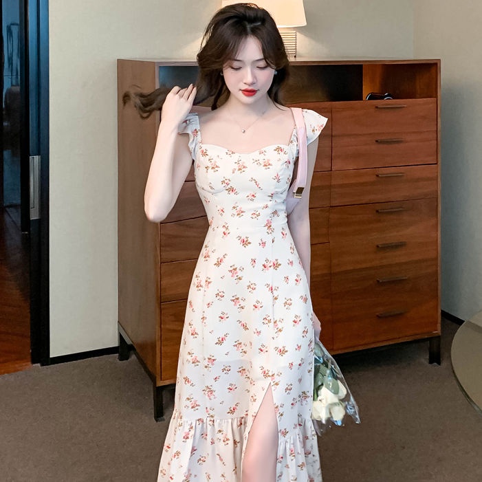 Đầm Dài Hai Dây Họa Tiết Hoa Phong Cách Pháp Cổ Điển Thời Trang Mùa Hè Hàng Mới Dành Cho Bạn Nữ