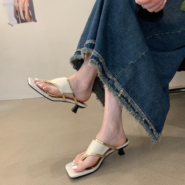 Dép Xỏ Ngón Cao Gót Mũi Vuông Thời Trang Mùa Hè 2023 Dành Cho Nữ