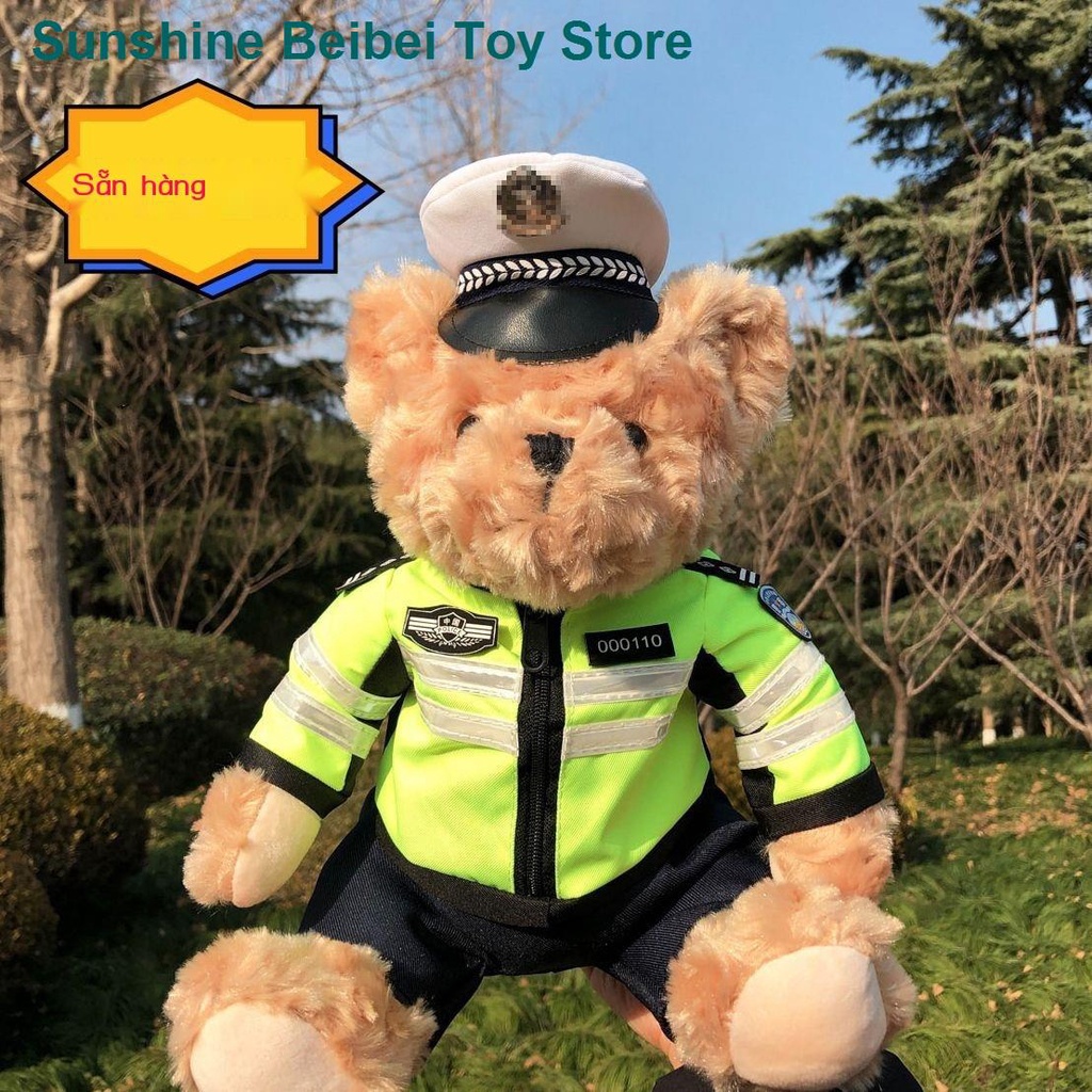 🔥 Có hàng tồn kho 🌟Cảnh sát giao thông gấu Teddy gấu cảnh sát gấu con búp bê xe gắn máy gấu đi bộ quần áo đồ chơi sang