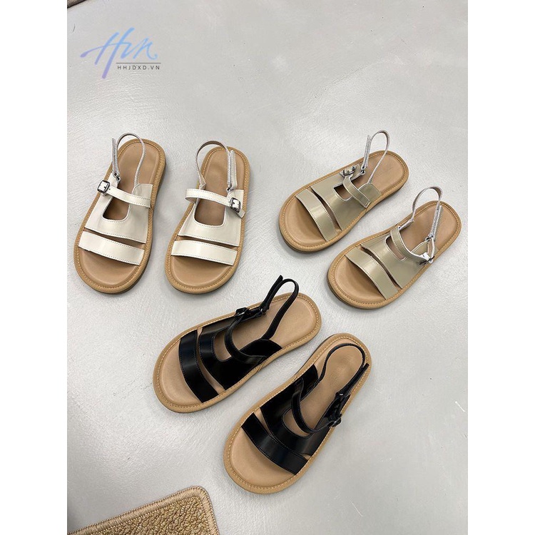 Giày Sandal Đế Mềm Phẳng Hở Ngón Mùa Hè 2023 Có Khóa Cài Phong Cách Roman Cho Nữ